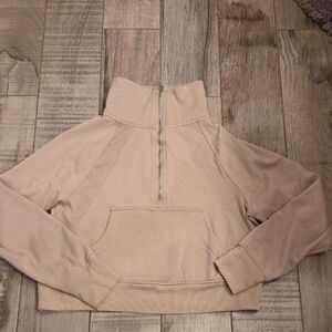 Beige Half-Zip Pullover Sweatshirt